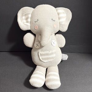 LIVING TEXTILES Australia Knitted Theodore Elephant Gray/White Plush Rattle 14"